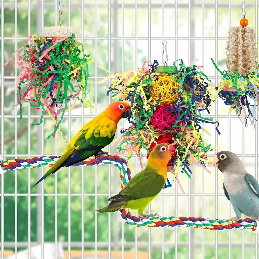 4Pcs / Set Parrot Toy Pet Bird Pulling Scratching Biting Paper Rattan Ball Loofah Toy Set - 4