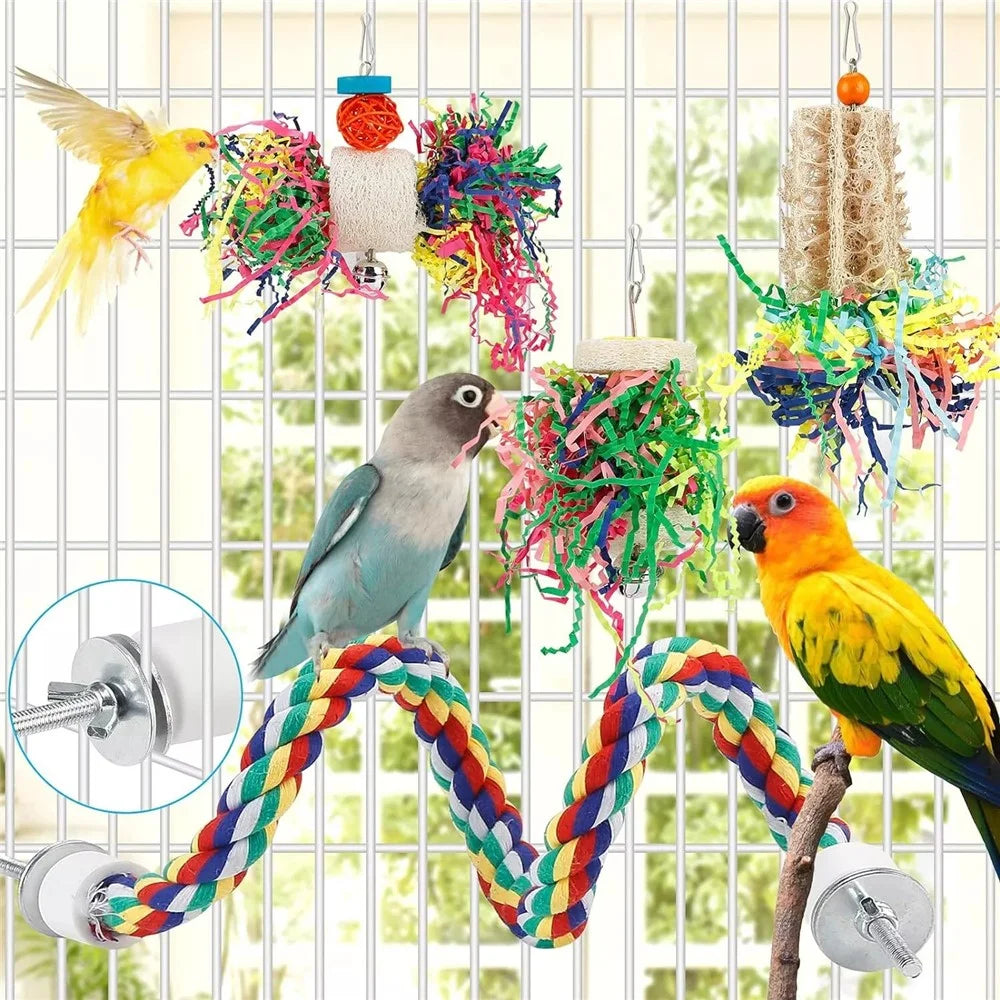 4Pcs / Set Parrot Toy Pet Bird Pulling Scratching Biting Paper Rattan Ball Loofah Toy Set - 5