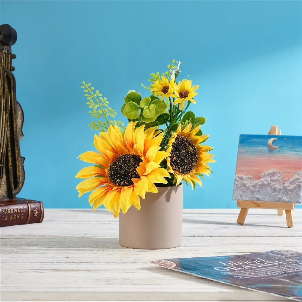 Artificial Flower Sunflower Potted Plant Desktop Counter Display Placement Decoration - 2