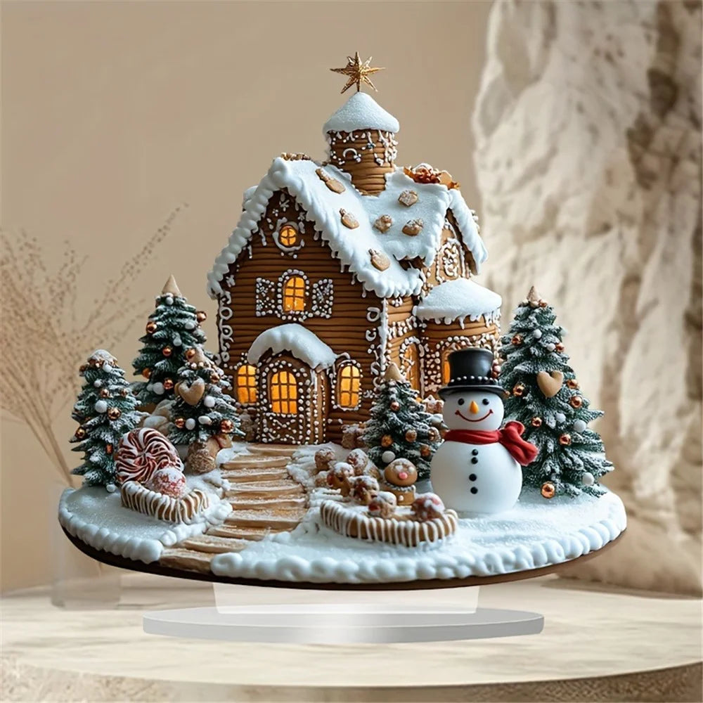 Christmas Garden Stake Statue Acrylic Waterproof Winter Gingerbread House Potted Plants Ground Plugs - 2