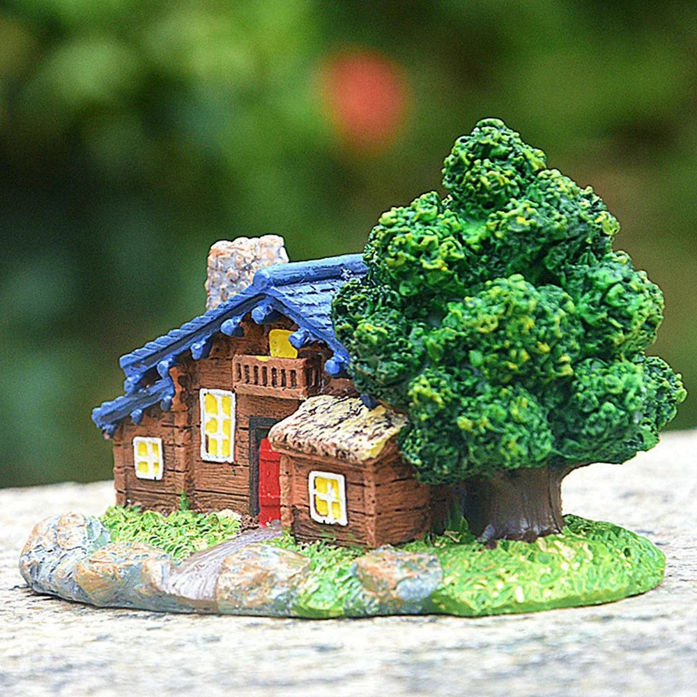 Wood Texture Cabin Ornament Bonsai Decoration Micro Landscape Garden Resin Craft - 4