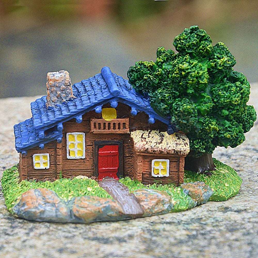 Wood Texture Cabin Ornament Bonsai Decoration Micro Landscape Garden Resin Craft - 5