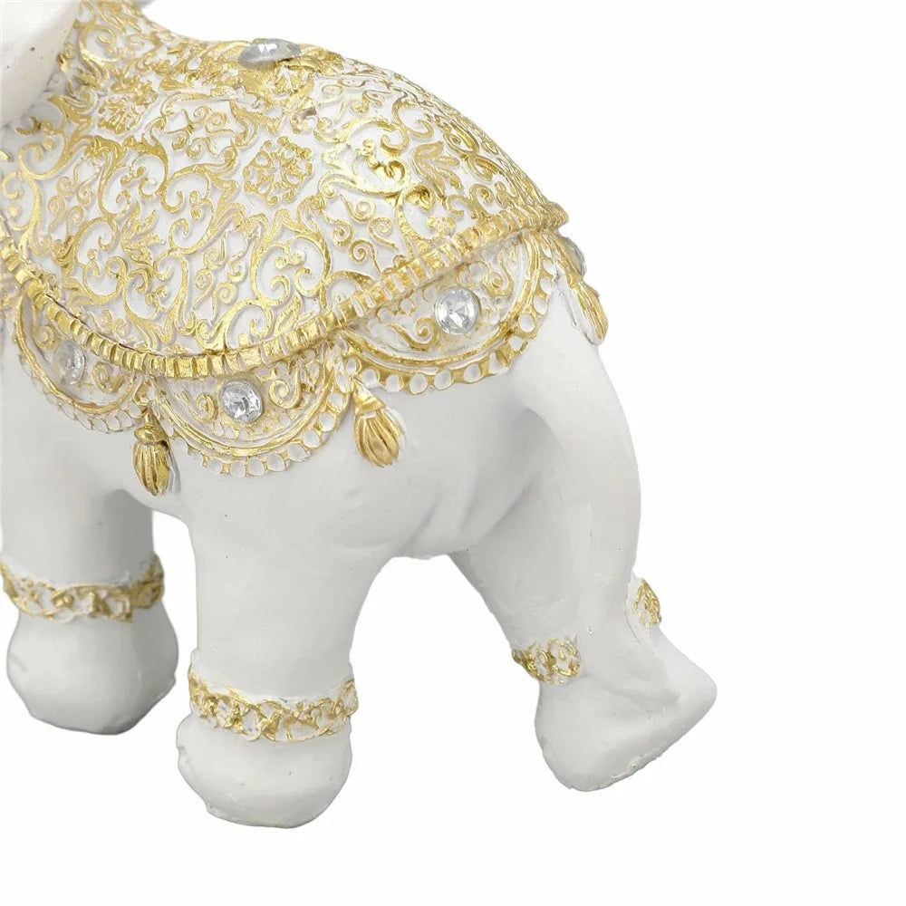 Fortune Lucky Elephant Statue Resin Craft Home Porch Office Desktop Feng Shui Ornament, Size S - White - 6