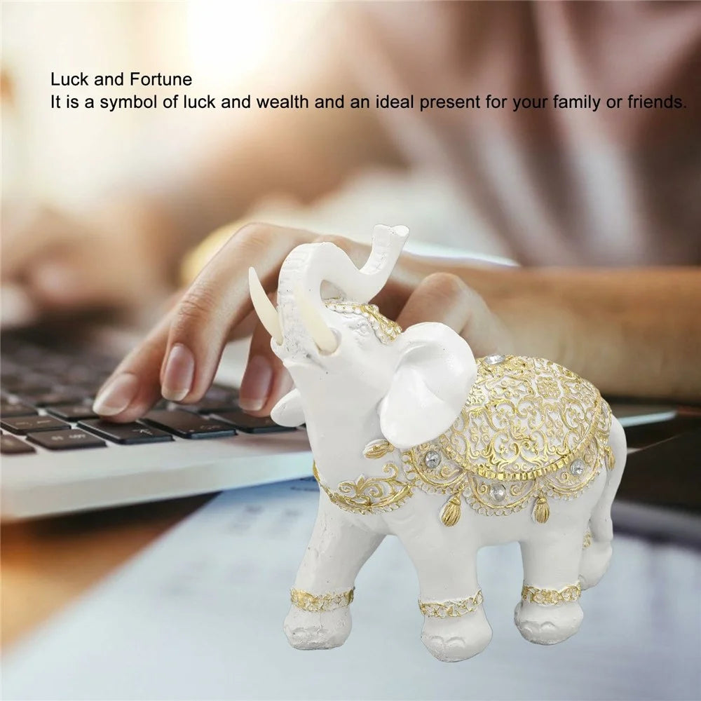 Fortune Lucky Elephant Statue Resin Craft Home Porch Office Desktop Feng Shui Ornament, Size L - White - 2