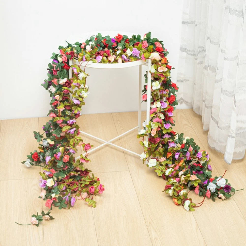 2.5m Artificial Peony Flower Garland 45 Blooms Floral Vine Wedding Home Ceiling Wall Decor - Red - 5