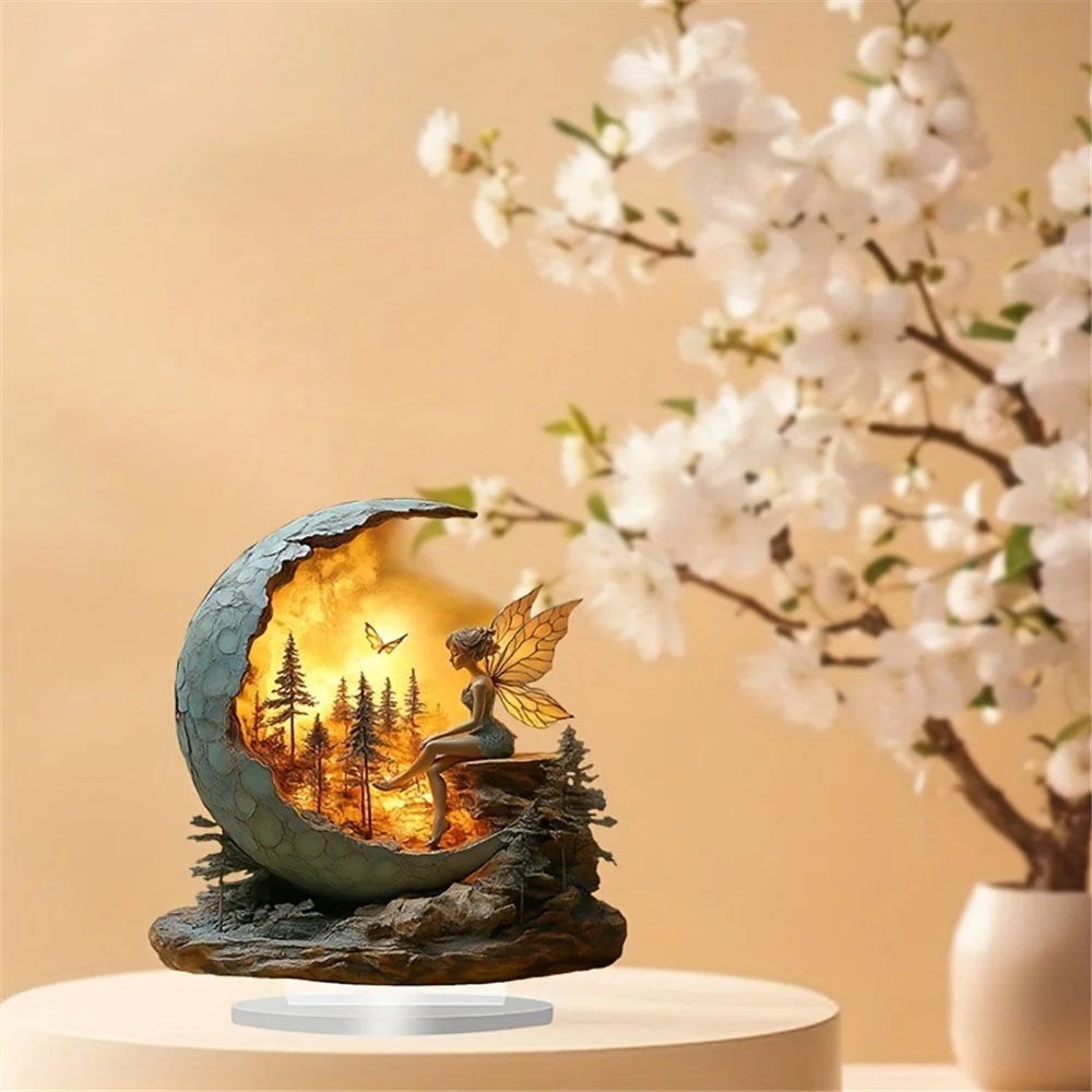 Bohemian Style Acrylic Fairy Ornament with Base Study Bedroom Living Room Waterproof Tabletop Decor - 4
