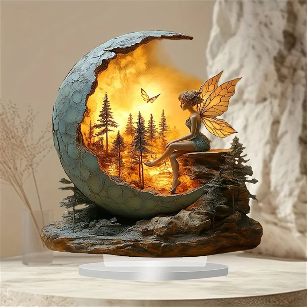 Bohemian Style Acrylic Fairy Ornament with Base Study Bedroom Living Room Waterproof Tabletop Decor - 5