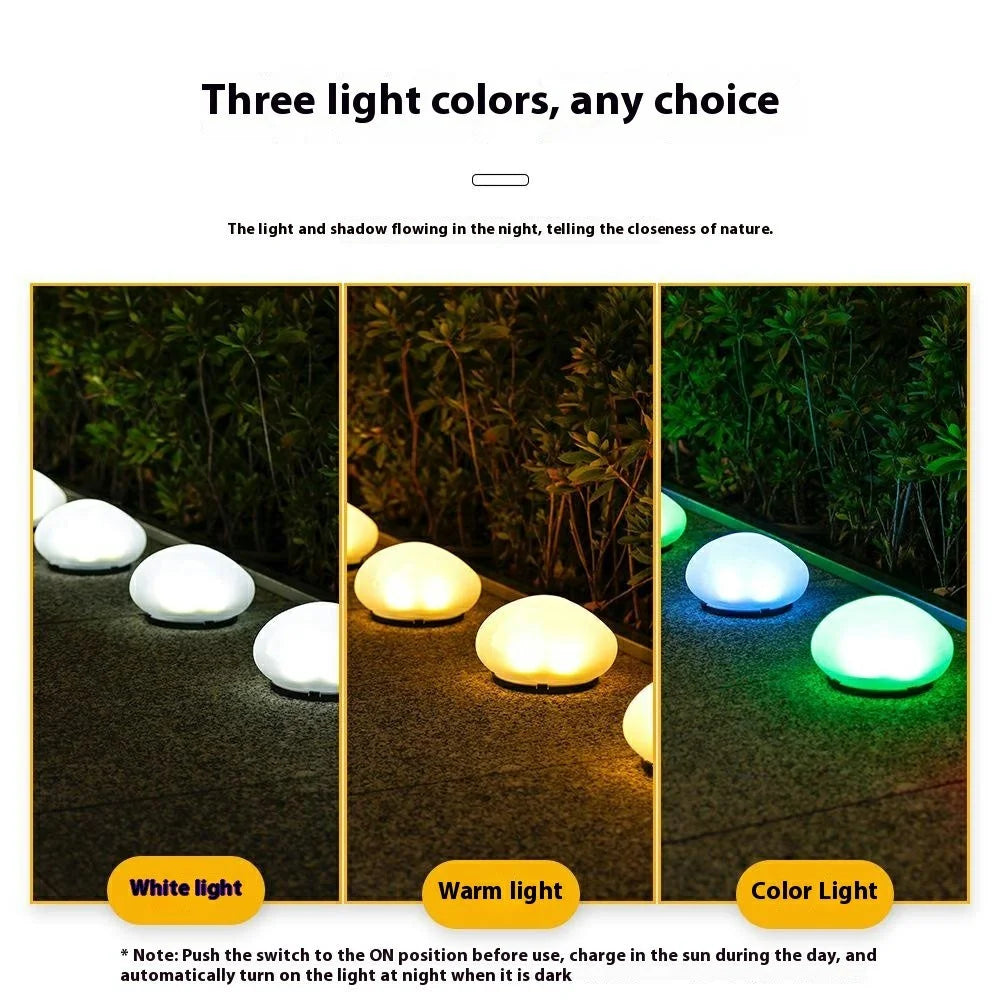 Solar Decorative Pebble Stone Design Garden Light Outdoor Waterproof Lawn Yard Lamp - White Light - 2