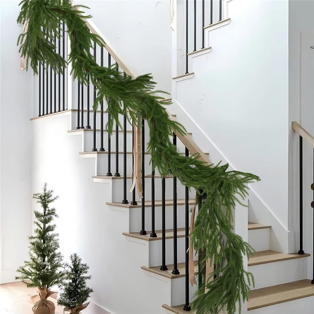2.7m Artificial Pine Garland Cedar Vine Garland for Stairs, Fireplace, and Window Decoration Realistic Faux Pine Branches - 6