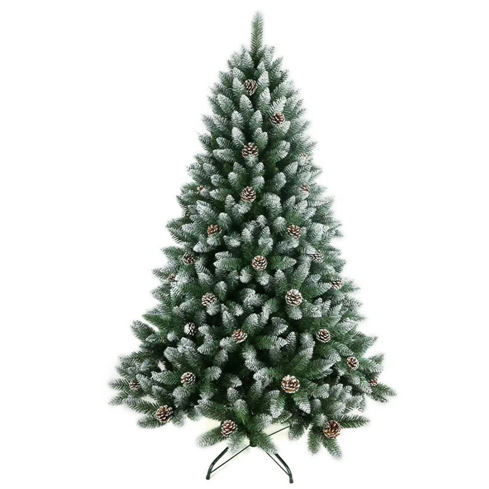 210cm Christmas Tree with Pine Cones Thickened 1100 PVC Tips Snow Flocked Artificial Xmas Pencil Tree Gift - 1