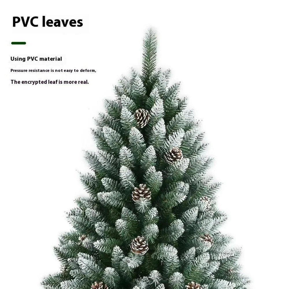 210cm Christmas Tree with Pine Cones Thickened 1100 PVC Tips Snow Flocked Artificial Xmas Pencil Tree Gift - 3