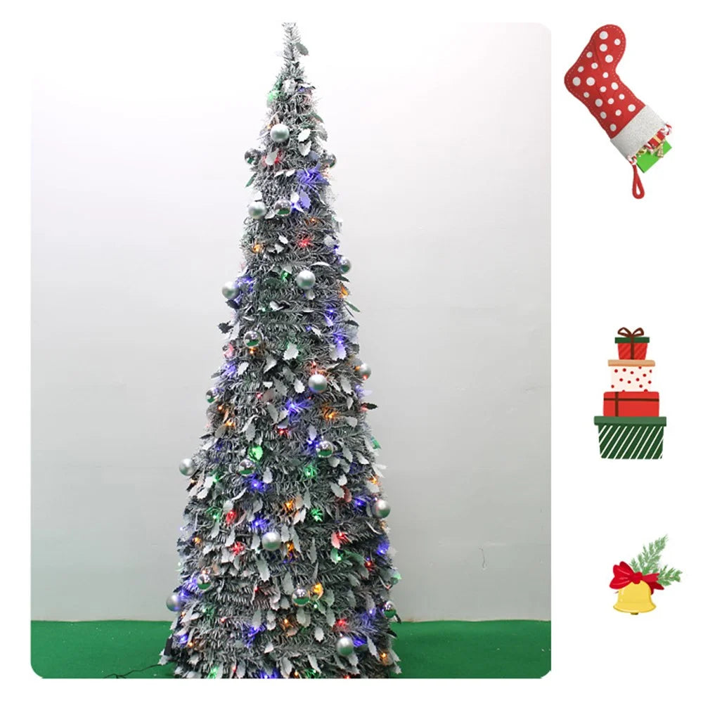 180cm Collapsible Spiral Christmas Tree with LED Lights Ornaments USB Powered Flocked Xmas Tree Party Decoration Gift - 4