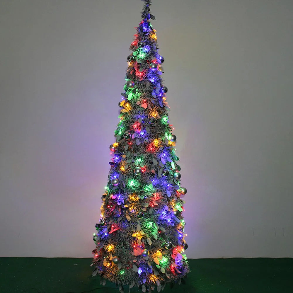 210cm Collapsible Spiral Christmas Tree with LED Lights Ornaments USB Powered Flocked Xmas Tree Party Decoration Gift - 6
