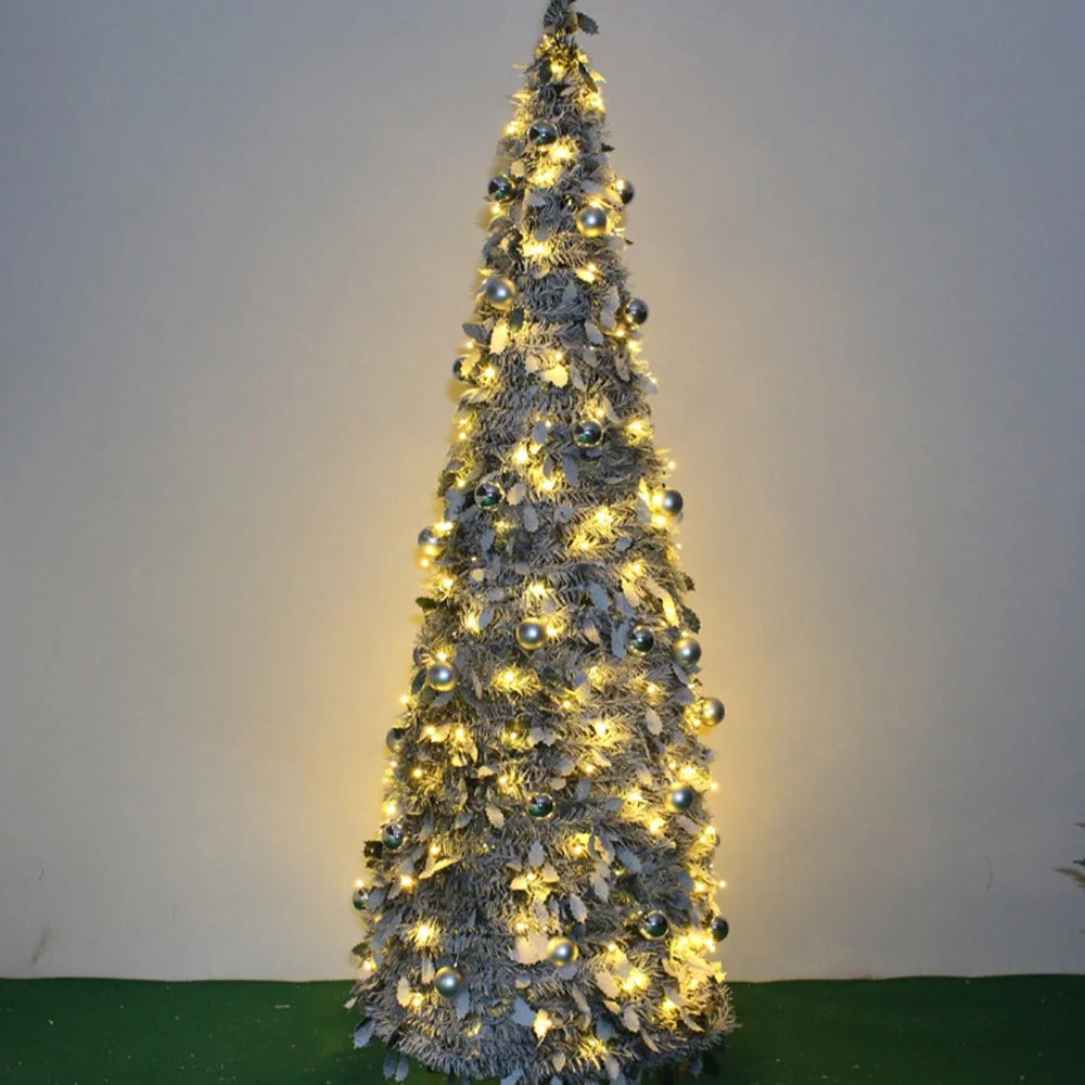 210cm Collapsible Spiral Christmas Tree with LED Lights Ornaments USB Powered Flocked Xmas Tree Party Decoration Gift - 7