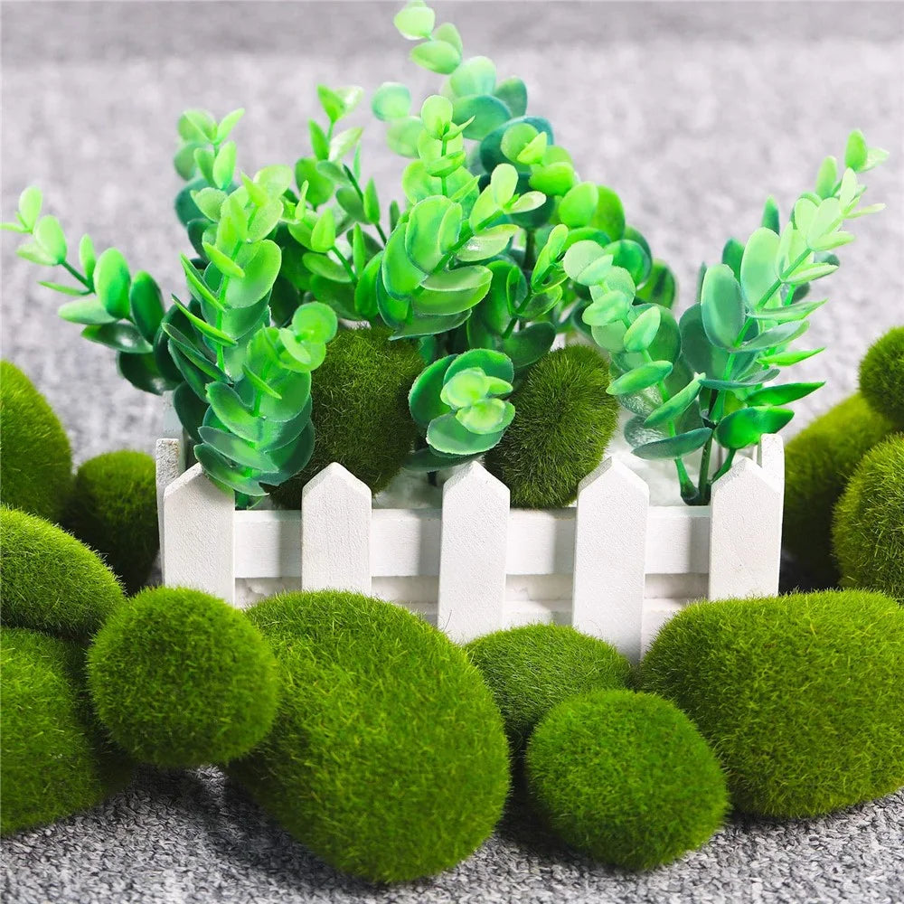 20PCS Artificial Moss Rocks 3 x 5cm Realistic Faux Stone Shooting Prop Decor Garden Glass Container Crafts - 3