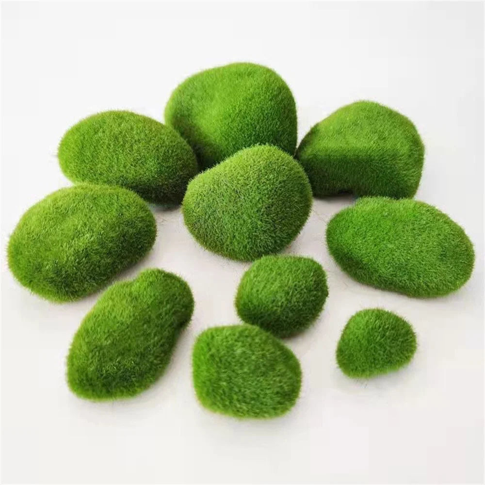 20PCS Artificial Moss Rocks 3 x 5cm Realistic Faux Stone Shooting Prop Decor Garden Glass Container Crafts - 5