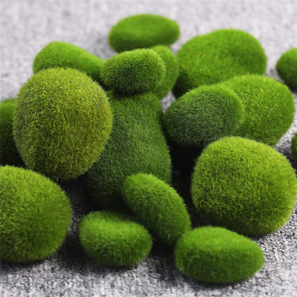 20PCS Artificial Moss Rocks 3 x 5cm Realistic Faux Stone Shooting Prop Decor Garden Glass Container Crafts - 6