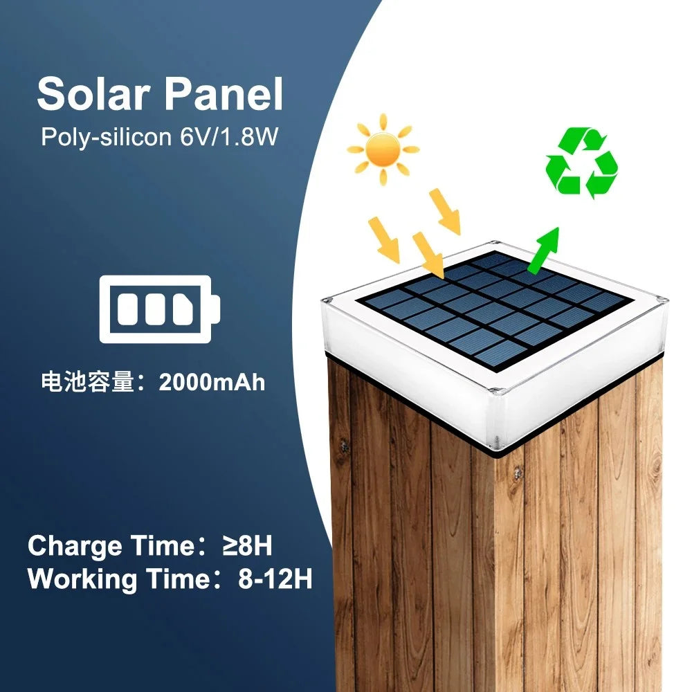 TS-S5306 3 Color Temperatures Waterproof Solar Powered Square Post Cap Light for Outdoor Fence Garden - 4