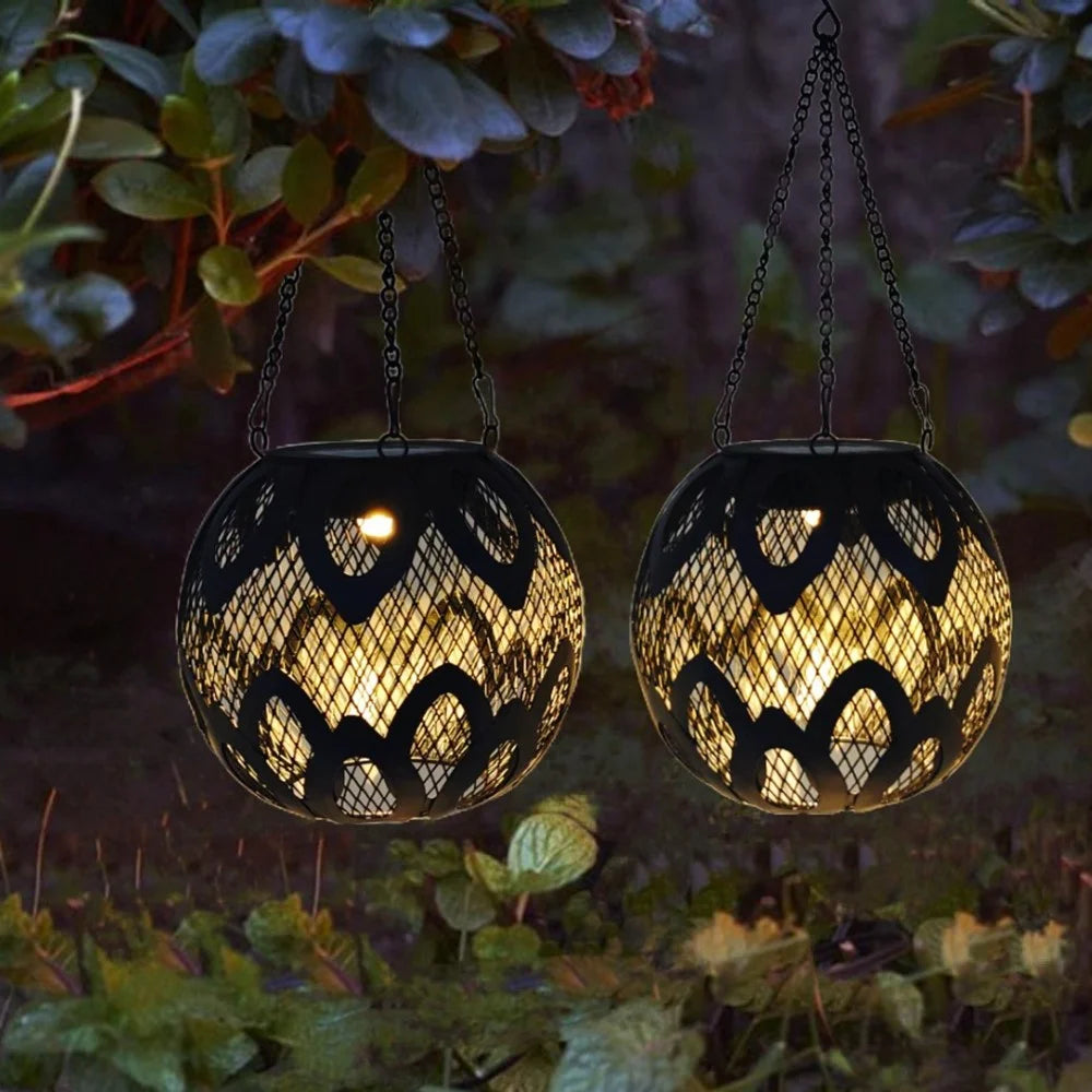 Solar Powered Garden Light Petal Tungsten Wire Lantern Hollow Design Outdoor Iron Hanging Lamp Waterproof - 2