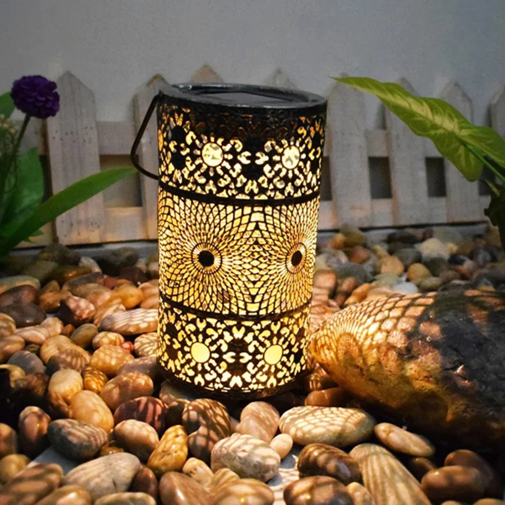 Solar Powered 3-Tier Hollow Out Projection Light Iron Art Decorative Hanging Lantern for Garden Patio - 5