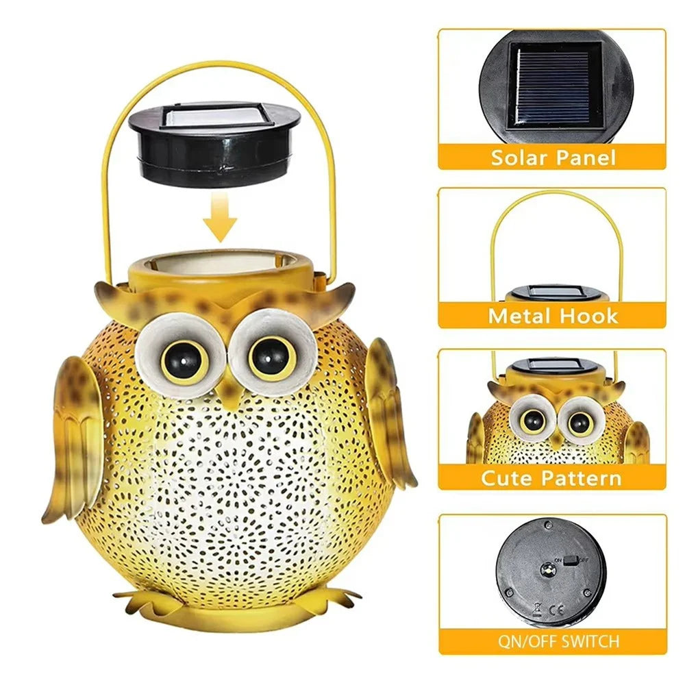 Solar Powered Owl Hanging Light Iron Art Waterproof Outdoor Garden Lantern for Lawn Patio Yard - 2