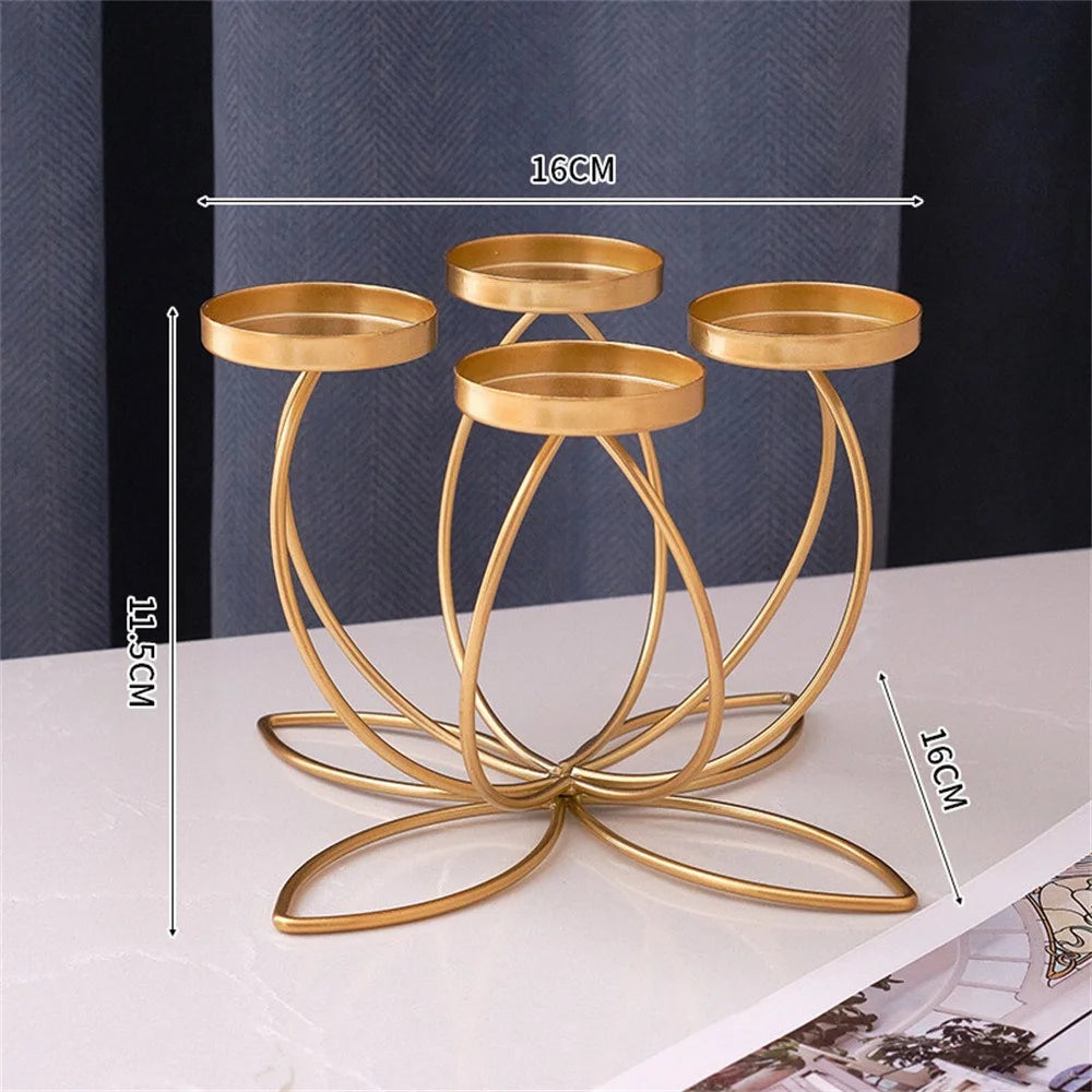 4 Candelabra Candle Holder for Tabletop Decoration Iron Candle Stand Candlestick - Gold - 6