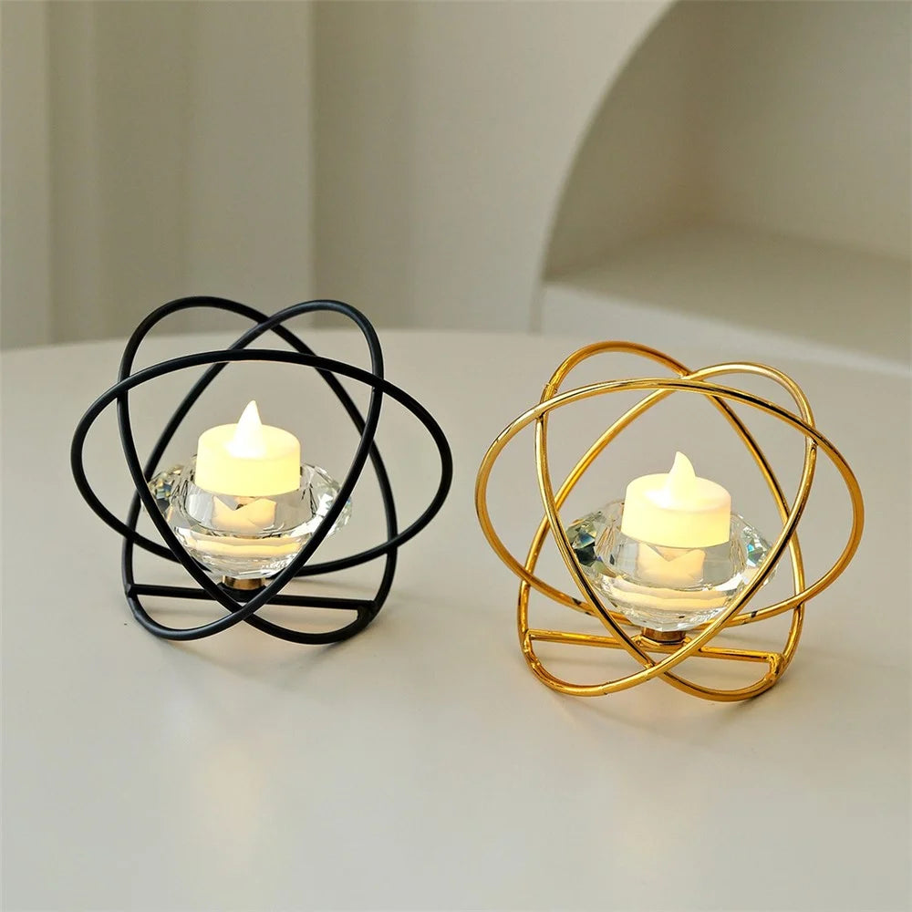 Iron Art Candle Holder Geometric Style Crystal Decoration Candlestick for Living Room / Entryway / Cafe / Restaurant - Gold - 3