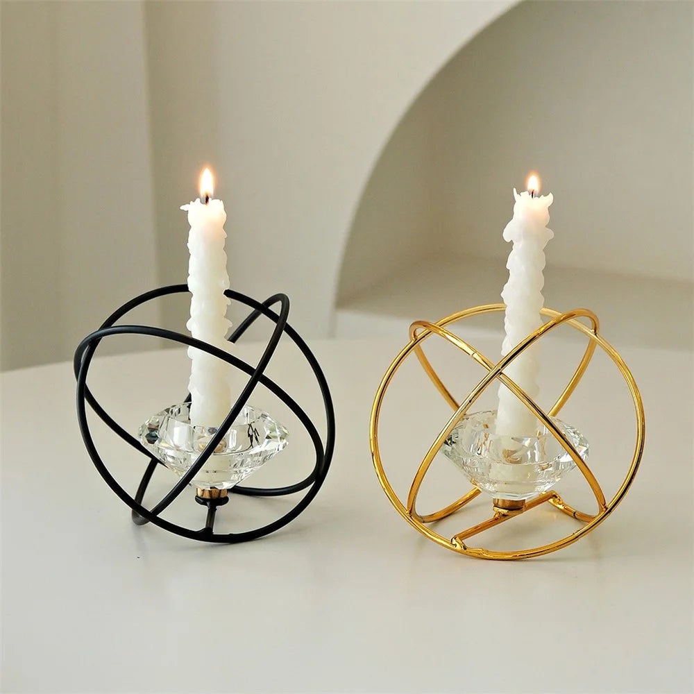 Iron Art Candle Holder Geometric Style Crystal Decoration Candlestick for Living Room / Entryway / Cafe / Restaurant - Gold - 4