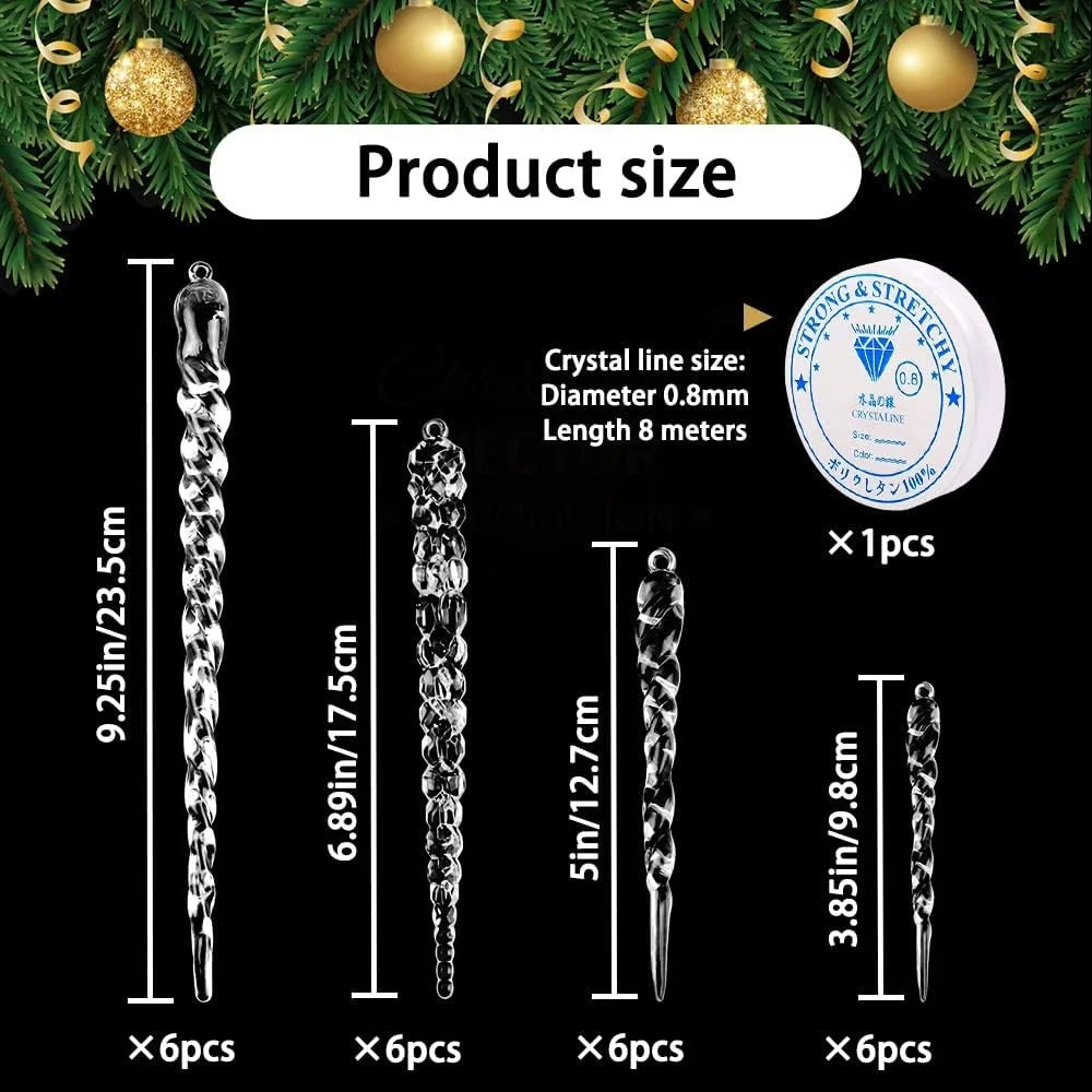 24Pcs / Set Acrylic Icicle Christmas Tree Ornaments Wedding Party Hanging Decoration with 8m Crystal Line - Transparent - 7