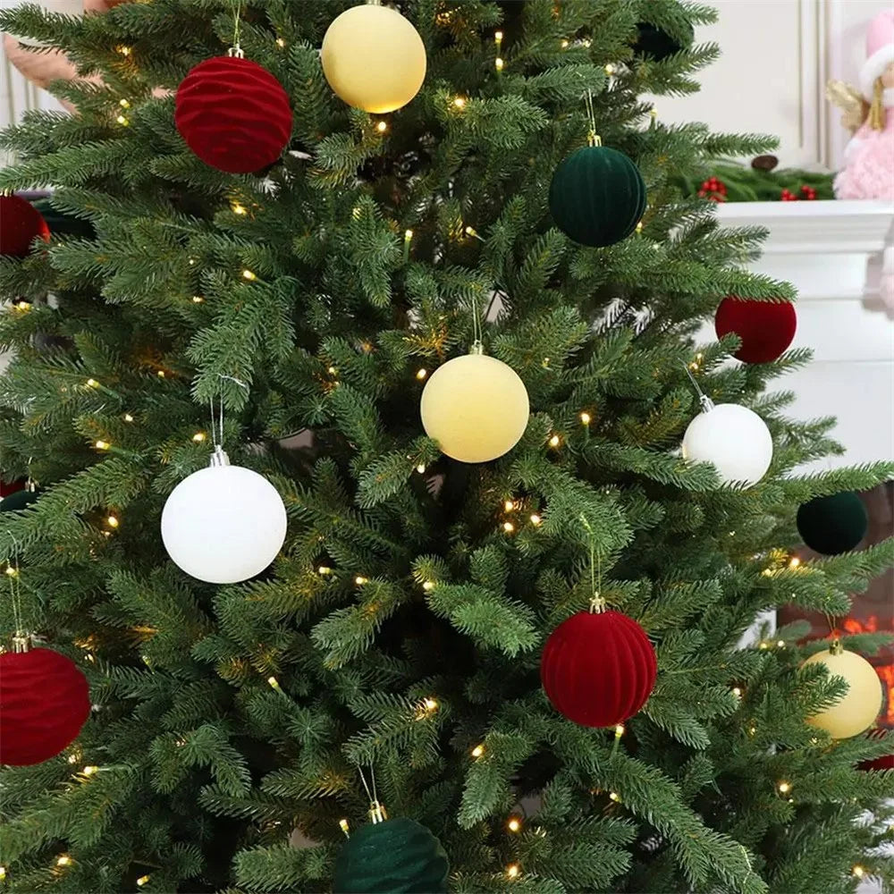 12Pcs Set 6cm Christmas Ball Ornaments Velvet Xmas Tree Decorations Plush Balls - Red - 4