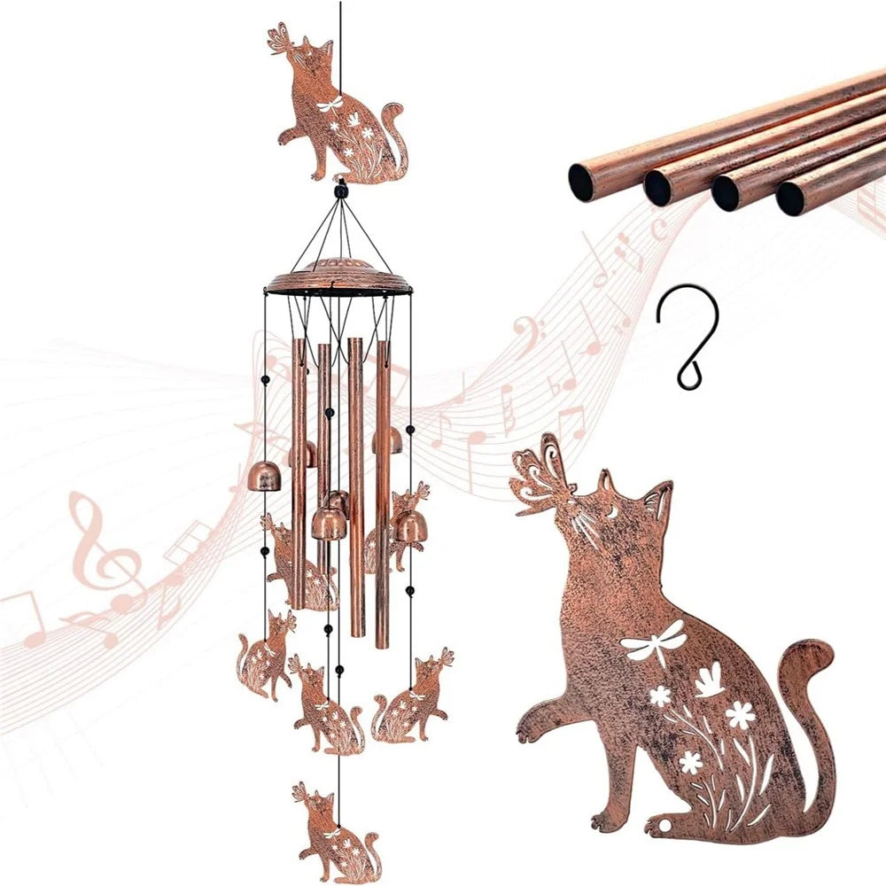 34 Inch Iron Wind Chimes Musical Garden Decor Outdoor Yard Musical Wind Bells for Garden / Patio Decor - Cat - 1