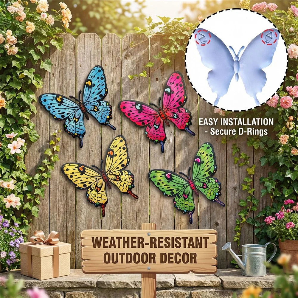 4Pcs Metal Butterfly Wall Decor Iron Art Garden Patio Outdoor Indoor Decoration - Mixture - 3