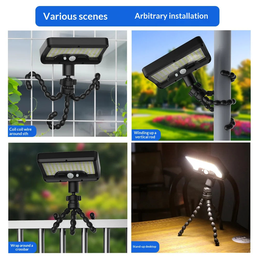 Waterproof 92-LED Solar Garden Light Outdoor Motion Sensor Path Wall Light with Flexible Octopus Mount - White Light/Black - 4