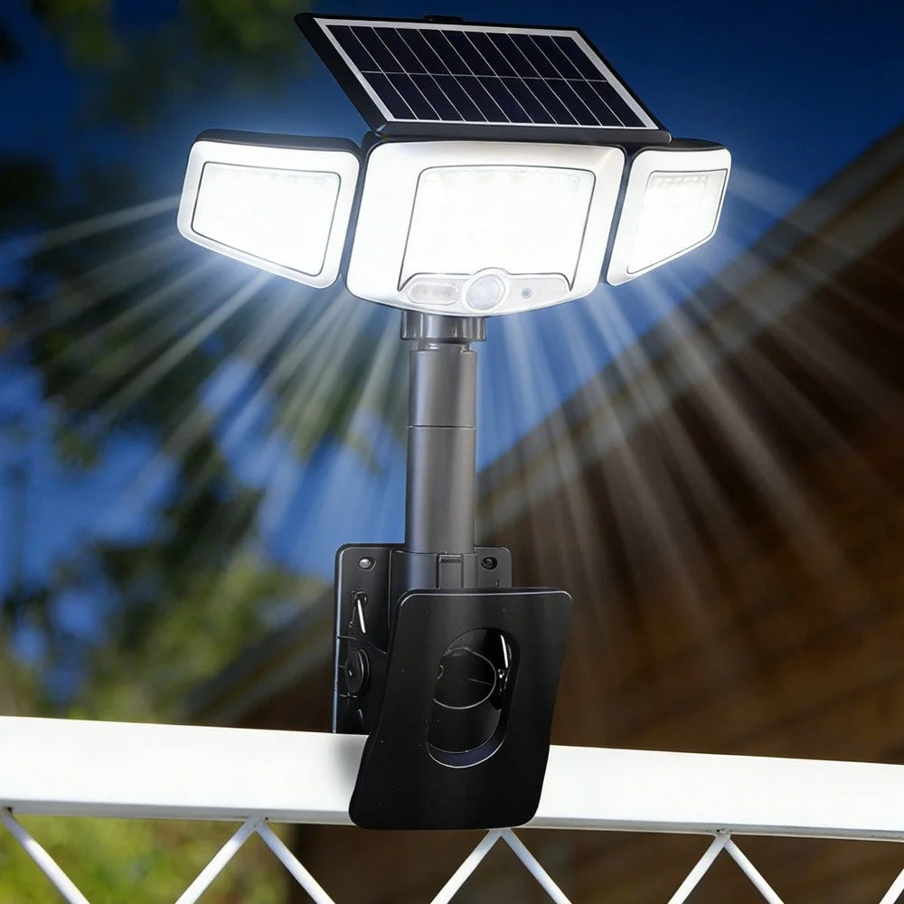 P73 2Pcs Solar PIR Motion Sensor LED Light 3-Head Adjustable Clamp-On Dual Charging Garden Outdoor Lamp - 2