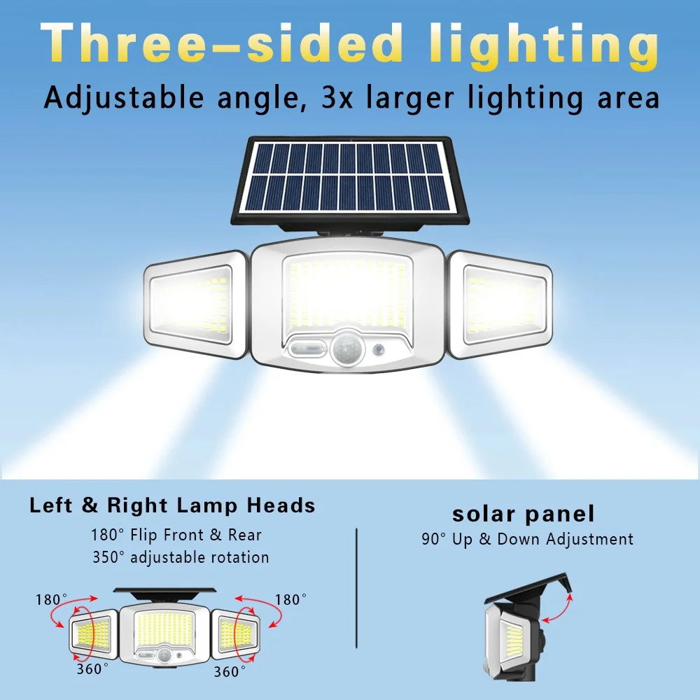 P73 2Pcs Solar PIR Motion Sensor LED Light 3-Head Adjustable Clamp-On Dual Charging Garden Outdoor Lamp - 3