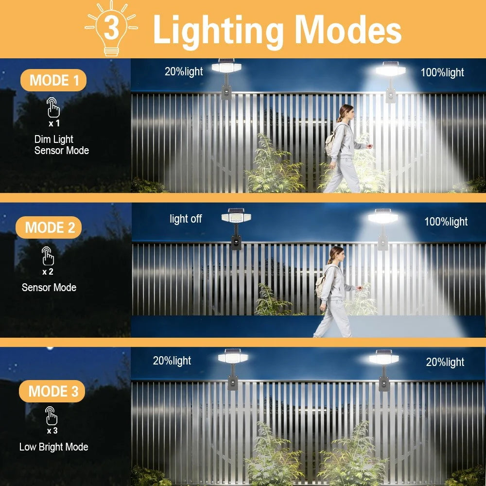 P73 2Pcs Solar PIR Motion Sensor LED Light 3-Head Adjustable Clamp-On Dual Charging Garden Outdoor Lamp - 6