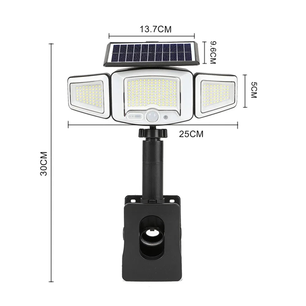 P73 2Pcs Solar PIR Motion Sensor LED Light 3-Head Adjustable Clamp-On Dual Charging Garden Outdoor Lamp - 7