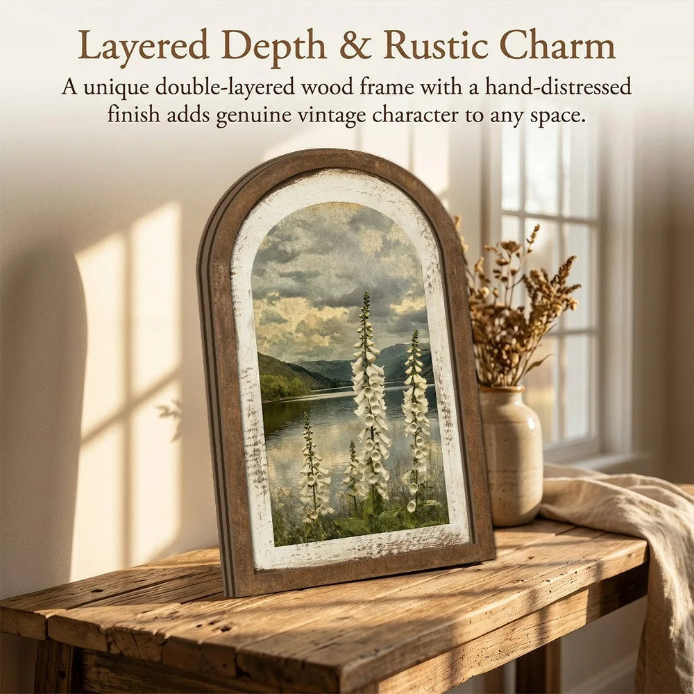20x12.5cm Arched Wooden Frame Decorative Wall Art Decoration Farmhouse Vintage Floral Print Table Decor - SCM2735 - 2