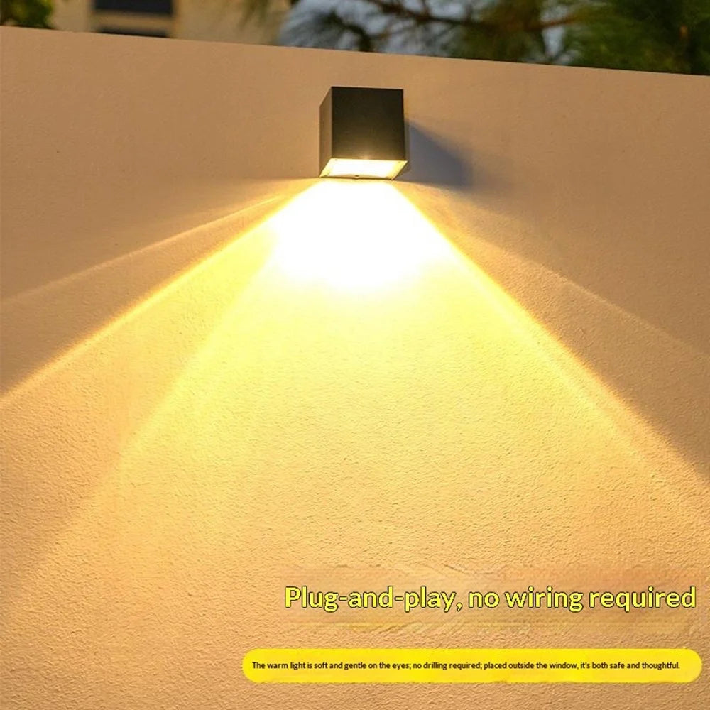 Solar Powered Square Wall Light Outdoor Garden Fence IP55 Waterproof Decoration Warm Light for Yard - Warm White Light - 3
