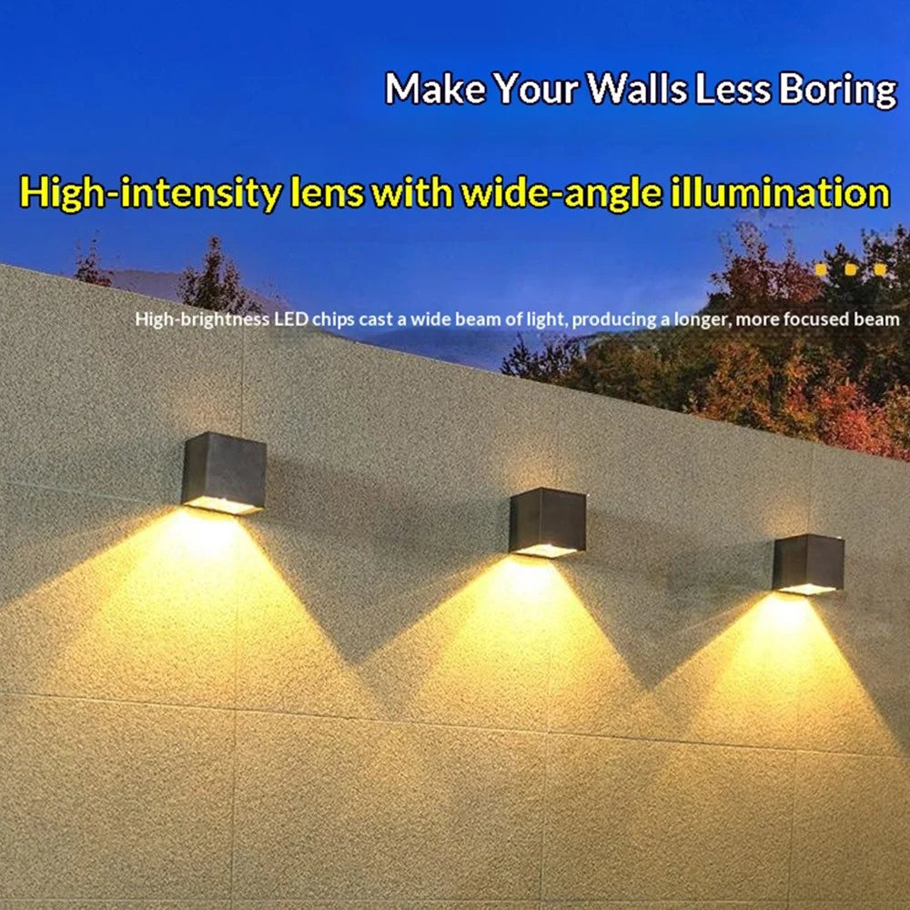 Solar Powered Square Wall Light Outdoor Garden Fence IP55 Waterproof Decoration Warm Light for Yard - Warm White Light - 5