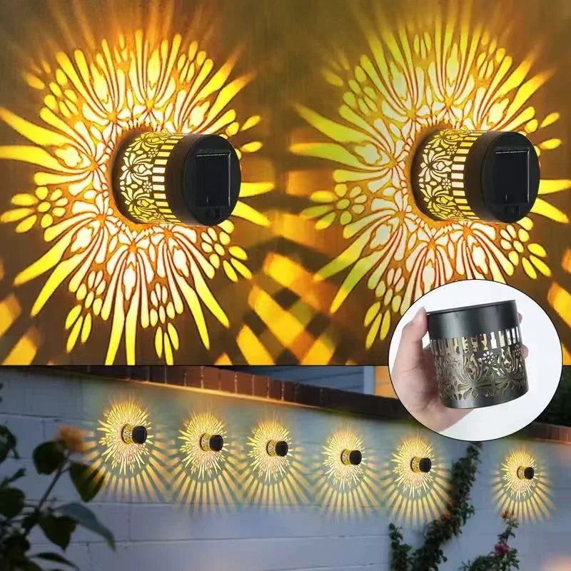 Solar Mandala Wall Light Iron Art Projection Waterproof Outdoor Garden Landscape Decor - Warm Light - 3
