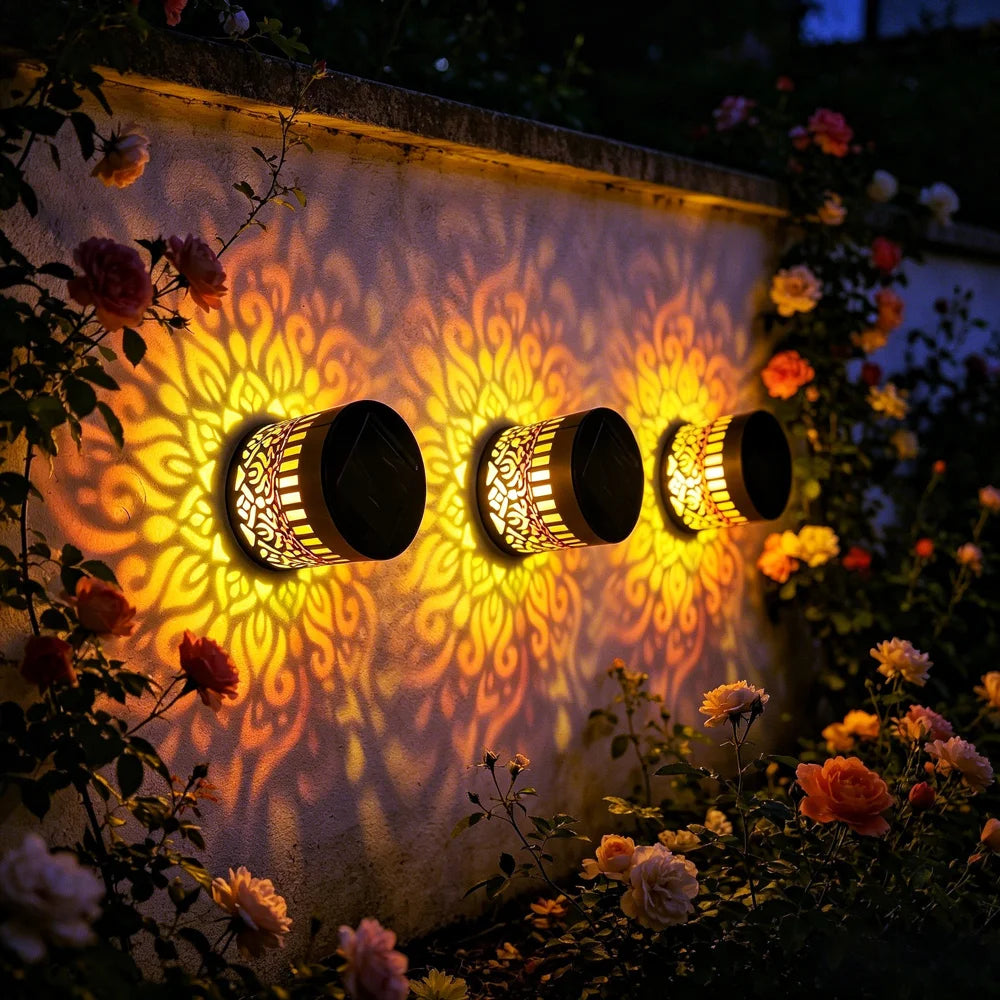 Solar Mandala Wall Light Iron Art Projection Waterproof Outdoor Garden Landscape Decor - Warm Light - 5