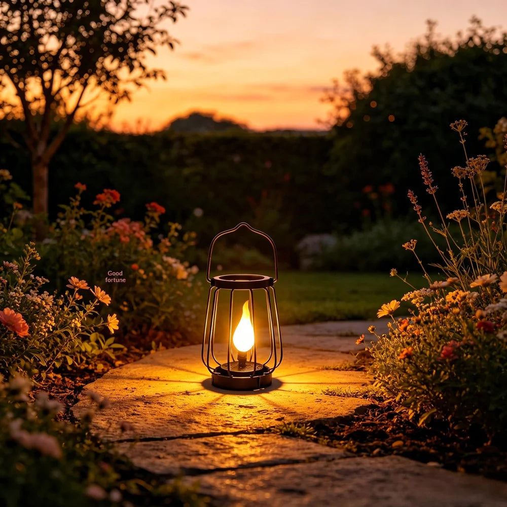 Solar LED Flame Light IP65 Waterproof Metal Hanging Lantern for Outdoor Garden Patio Landscape Decoration - 3