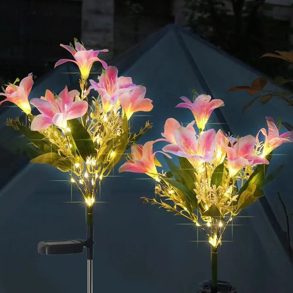 7-Head 3D Lily Flower Solar Powered Garden Light Outdoor Decorative Lawn Light - Pink - 2