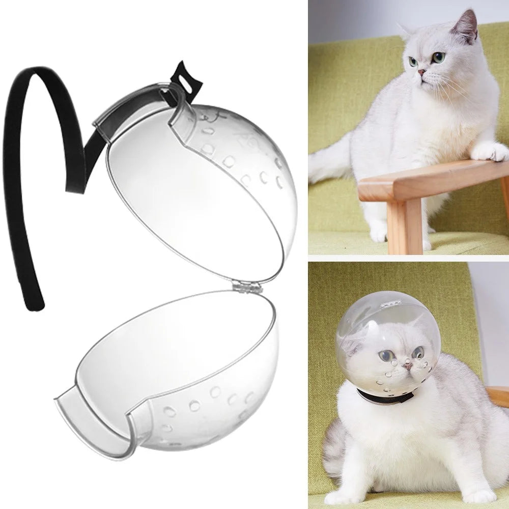 Pet Cat Adjustable Hood Breathable Kitten Transparent Anti-bite Grooming Muzzle - White/M - 2