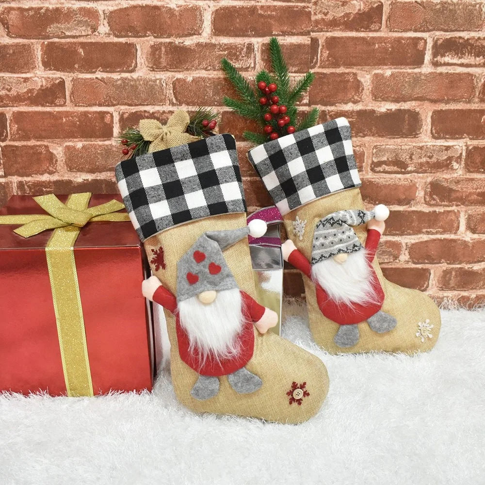 GM202214 Christmas Gnome Stockings Holiday Xmas Decorations Gift Dolls Trees Hanging Decors Candy Bags - Style B - 6