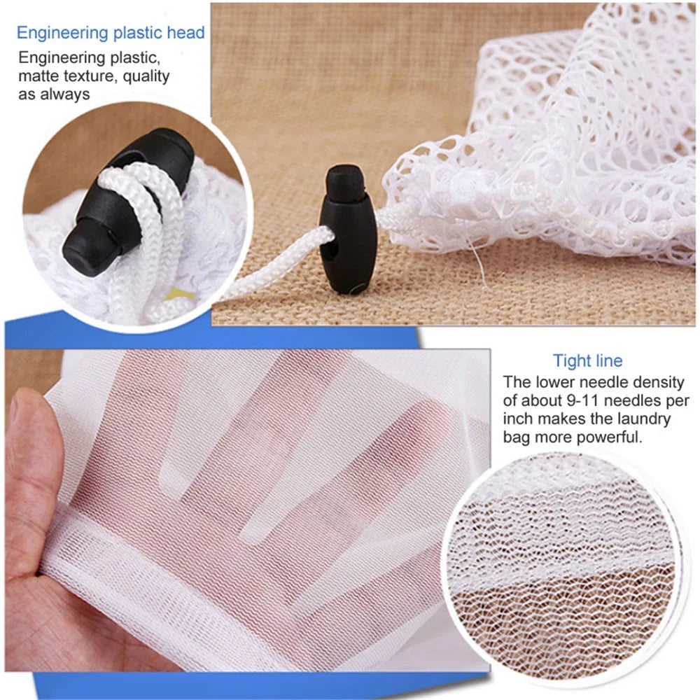 30x40cm Reusable Underwear Delicate Washing Bag Drawstring Laundry Bag (Thick Mesh) - 6