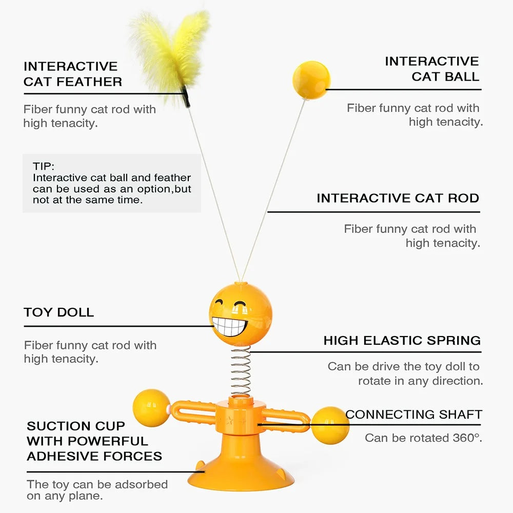 ZH-08 Rotating Windmill Spring Figure Cat Toys Gift with Feathers Interactive Cats Ball Toys Funny Exercise Kitten Teaser Toys for Indoor Pets - Orange - 4