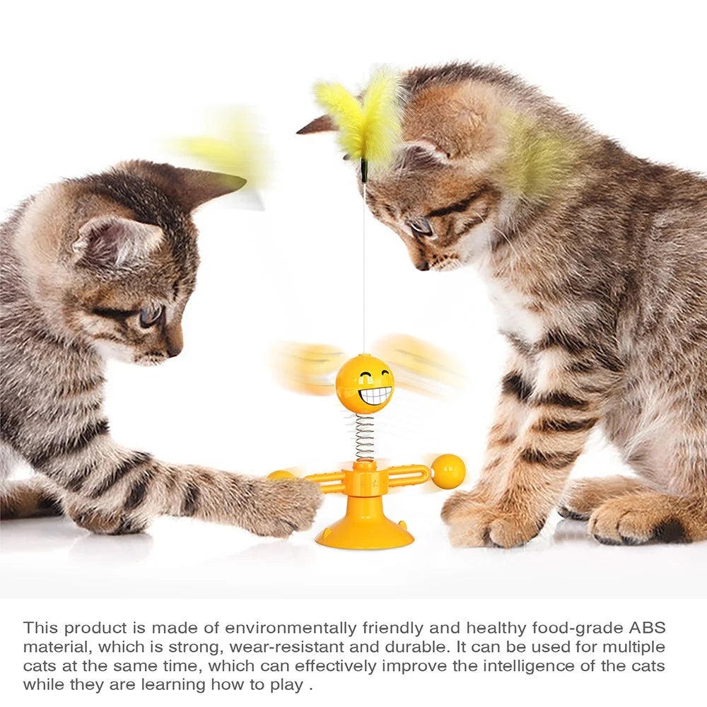 ZH-08 Rotating Windmill Spring Figure Cat Toys Gift with Feathers Interactive Cats Ball Toys Funny Exercise Kitten Teaser Toys for Indoor Pets - Orange - 7