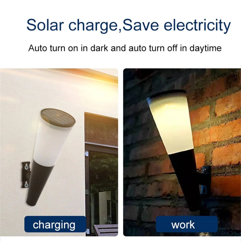 N230 2Pcs Torch Shape Outdoor Solar Light Waterproof Garden Yard Wall Mount LED Street Lamp - Dual Color - 4